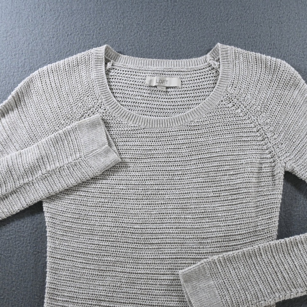LOFT Women Raglan Long Sleeve Knit Sweater Size S Heather Gray